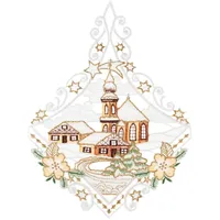 w. reuter & sohn - plauener spitze Fensterbild Kirche 20 x 27 cm braun