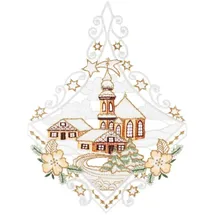 w. reuter & sohn - plauener spitze Fensterbild Kirche 20 x 27 cm braun