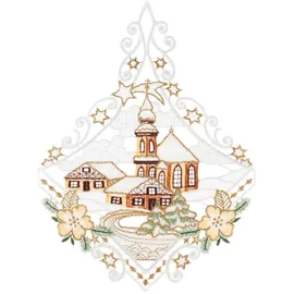 w. reuter & sohn - plauener spitze Fensterbild Kirche 20 x 27 cm braun