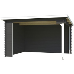 Gartenhaus LASITA MAJA „Unterstand/Lounge Buffalo 380“ Gartenhäuser Gr. Dachpappe, grau (carbongrau) Gartenhäuser aus Holz Unterstand Lounge 28mm, Fundamentmass 3800×2750, Carbongrau