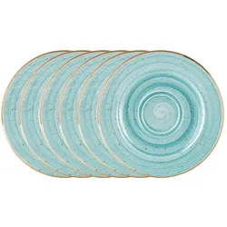 6x Bonna Aura Aqua Rita Untertasse 12cm Türkis Porzellan AAQRIT02KT Teller Unterteller Kaffeeteller Teeteller Geschirr