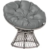 Papasansessel 360° Drehbar Korbsessel Polyrattan Gartenstuhl Großes Weiches Kissen Ø87x97x86cm Grau