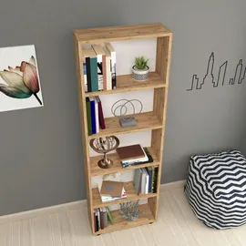 [en.casa] Bücherregal, Eiche, 5 Fächer, 55x172x20 cm, Wohnzimmer,, - 2 Jahre Gewährleistung - mind. 14 Tage Rückgaberecht - Braun