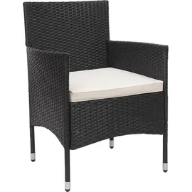 Mendler Poly-Rattan Garnitur HWC-F55, Balkon-/Garten-/Lounge-Set Sofa Sitzgruppe schwarz, Kissen creme