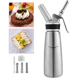 Einfeben - vingo Sahnespender Edelstahl Sahnebereiter 500ml Sahnesyphon mit 3 Edelstahl Deko-Düsen Rostfrei Schlagsahne Dispenser Für Desserts Gebäck