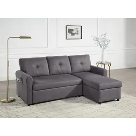 Atlantic Home Collection Schlafsofa "Gustavo L-Form, B: 199 cm", grau (dunkelgrau), B:199cm H:82cm T:127cm, 100% PES, ATLANTIC HOME COLLECTION, Sofas, Schlafsofa, mit Bettfunktion, Bettkasten & seitlichen Taschen