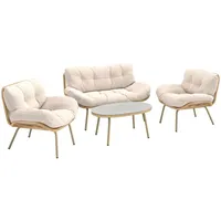 Gartenmöbel Set 4-teilig Polyrattan Lounge-Set mit Zweisitzer 2 Sessel Tisch Tiefem Sitz Dicke Kissen - Beige