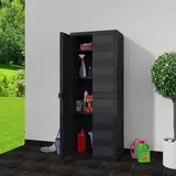 Festnight Gartenschrank Kunststoffschrank Haushaltsschrank Spindschrank Terrassenschrank Balkonschrank Putzschrank 2 Türen und 3 Regalen Schwarz 65 x 38 x 171 cm