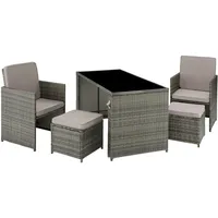 Tectake tectake® Rattan Sitzgruppe, Palermo für 2 bis 4 Personen, - Grau