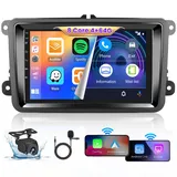 Hikity 8Cores 4+64GB Autoradio Navi Für VW Golf 5 6 Passat B6 B7 Polo,Wireless Carplay Android Auto Android 13 9 Zoll Auto Radio mit GPS Navi Bluetooth WiFi RDS DSP FM Mirror Link SWC Rückfahrkamera