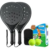Jouryvue Padel Schläger-Set mit ABS-Oberfläche und Eva-Schaumkern, für Erwachsene, inklusive Zwei Bällen und Tragetasche, ideal für Beach & Court (Schwarz)