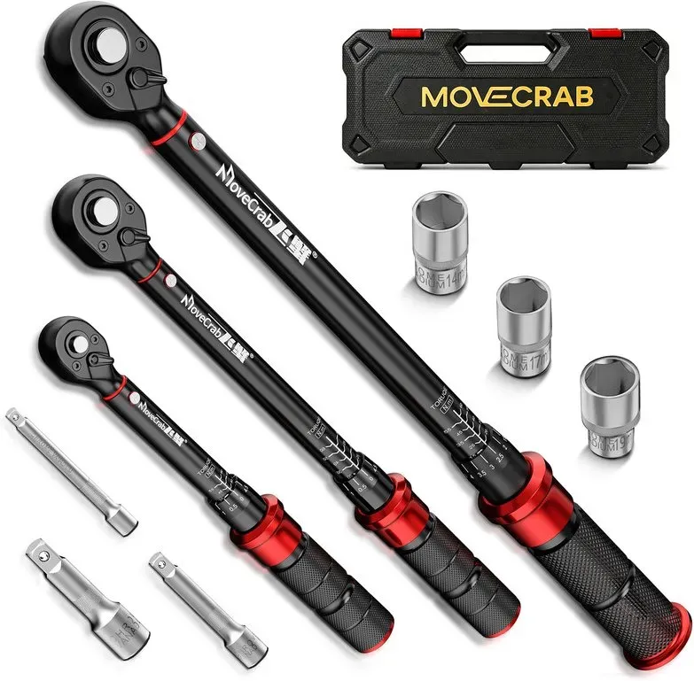MoveCrab Mechanischer Drehmomentschlüssel-Satz 9-teilig 5-220 N.m für Fahrrad, Motorrad, Auto und industrielles Reparatur-Werkzeugsatz
