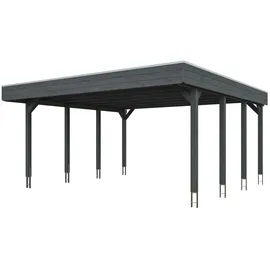 SKANHOLZ Flachdach Doppelcarport 5,46 x 5,55 m schiefergrau inkl. Pfostenanker