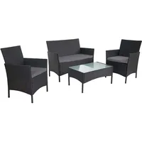 Mendler 2-1-1 Poly-Rattan Garten-Garnitur Halden, Sitzgruppe Lounge-Set Sofa anthrazit, Kissen anthrazit