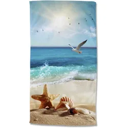 Strandtuch GOOD MORNING "Sealife", blau, B:100cm L:180cm, Velours, Velours, Handtücher (Packung), Mikrofaser, Velours, Strandtuch, saugfähig, leicht, 100x180