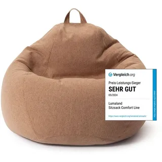 Lumaland Sitzsack Comfort Line | Indoor Beanbag 90x110x50cm mit mehr als 1,9 Mio. anpassbaren EPS-Perlen | Weiches & Komfortables Bodenkissen | Sessel für Kinder & Erwachsene | 250 L Volumen [Braun]