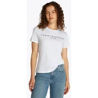 Tommy Hilfiger Damen T-Shirt Kurzarm Logo Rundhalsausschnitt, Weiß (Th