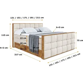 altdecor Boxspringbett 180 x 200 cm H3 Beige