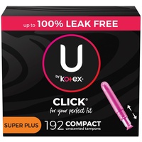U by Kotex Click Compact Tampons, Super Plus Saugfähigkeit, geruchlos, 192 Stück (6 Packungen mit 32 Stück) (Verpackung kann variieren)
