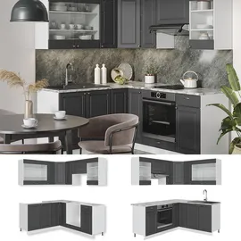 Vicco Winkelküche Fame-Line L-Form 160 x 190 cm Anthrazit-Gold/Weiß