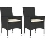 vidaXL Gartenstühle mit Kissen 2 Stk. Schwarz Poly Rattan