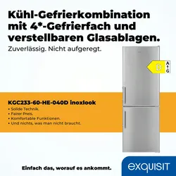 Exquisit Kühl-Gefrierkombination KGC233-60-HE-040D inoxlook | 173 l Nutzinhalt | Edelstahloptik