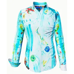 NARINA - Hellblaue Bluse mit farbiger Zeichnung - GERMENS