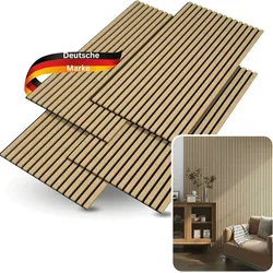 DELUKE® 3D Akustikpaneele 4er Set - Holz Optik Paneele | Akustik Wandpaneele Akustikplatten für Wand Wohnzimmer Flur Küche Lamellenwand Eiche Hell