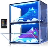 Schuh-Organizer für Schrank, faltbare Schuhboxen, 2 Stück, transparenter Kunststoff, stapelbare Behälter, Behälter, magnetisches Sneaker-Regal für Sneakerheads mit LED-Lichtern (schwarz)