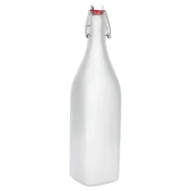 Mambocat 6er Set Vierkant-Bügelflaschen Swing 1L Frozen-Glas Essig Öl Milchglas Optik