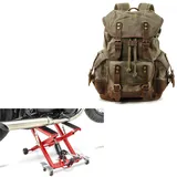 Set: Motorrad Hebebühne Midlift XL bis 500kg rot ConStands mit Rucksack Canvas RG8 Vintage 20Ltr grün