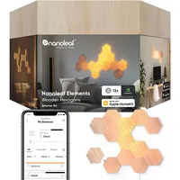 Nanoleaf Elements Hexagon Starter Kit, 13 Smarten Holzoptik LED Panels - Modulare Dimmbare WLAN Wandleuchte Innen, Musik Sync, Funktioniert mit Alexa Google Apple, Deko Wohnzimmer Schlafzimmer Büro