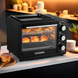 Steinborg 3in1 Mini-Backofen mit Grillplatte Umluft 1300W Schwarz