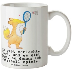 Mr. & Mrs. Panda Tasse Fuchs Federball spielen Tage – Weiß – Geschenk, Kaffeetasse, Sport, B, Keramik weiß