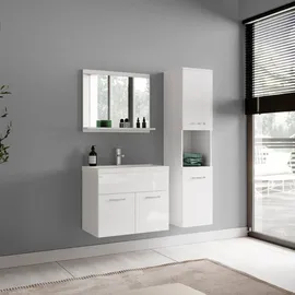 Badplaats - Badezimmer Schrank Montreal 131 cm Hochglanz Weiß Fronten – Rege