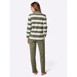 Feel Good Hausanzug FEEL GOOD, Damen, Gr. 52/54, grün (khaki, ecru, bedruckt), 60% Baumwolle, 40% Polyester, Homewear-Sets Hausanzug