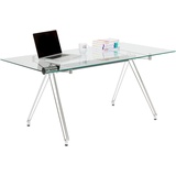 Kare-Design Schreibtisch, Chrom, Klar, Glas, Metall, rechteckig, Haarnadel, Rundrohr, 80x71x160 cm, Arbeitszimmer, Schreibtische, Bürotische