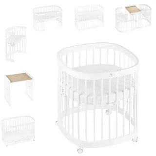 tweeto® Babybett Kinderbett 7-in-1 (Plus) KOMPLETT Set | bis zu 10 Funktionen | inkl. atmungsaktiver Matratze (Weiß)