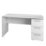 Dmora Schreibtisch Dbuttar, Moderner Schreibtisch, Studiertisch mit Kommode mit 2 Schubladen und 1 Tür, 138x60h74 cm, Weiß - Weiß