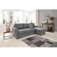 Ecksofa HOME AFFAIRE "Quin L-Form" Sofas Gr. B/H/T: 246cm x 85cm x 152cm, Struktur, Recamiere beidseitig montierbar, grau (dunkelgrau) mit Bettfunktion, Bettkasten und Zierkissen, Federkern