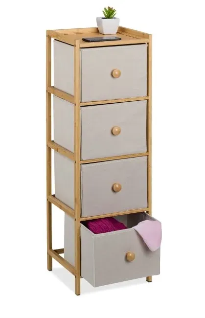 Relaxdays Schmale Kommode mit 4 Schubladen Beige,Hellbraun
