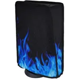 PlayVital Staubhülle für ps5,Spritzwasserdichte Tasche Staubschutze Hülle,Schutzhülle Abdeckung Case für PS5 Konsole Digital Edition&Regular Edition(Blaue Flamme)