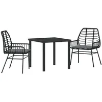 VidaXL 3-teiliges Garten-Essset mit Kissen Schwarz Poly Rattan