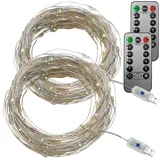 Lunartec 2er-Set USB-LED-Lichterdraht, 100 LEDs, 8 Modi, 10 m, tageslichtweiß