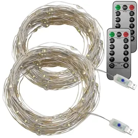 Lunartec 2er-Set USB-LED-Lichterdraht, 100 LEDs, 8 Modi, 10 m, tageslichtweiß