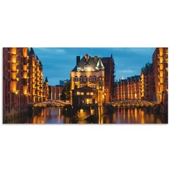 Küchenrückwand ARTLAND "Teil der alten Speicherstadt in Hamburg", blau, B:120cm H:55cm, Aluminium, Spritzschutzwände, Alu Spritzschutz mit Klebeband, einfache Montage