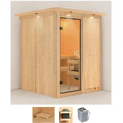 Sauna KARIBU "Norma", beige (naturbelassen), Saunaofen, integrierte Steuerung, 9 kW, Saunen, 9 KW-Ofen mit integrierter Steuerung