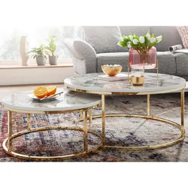 Wohnling Couchtisch Marmor Optik weiß/gold 2er Set