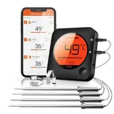 BFOUR Bluetooth Grillthermometer, Digital Funk BBQ Thermometer mit Sonden Fleischthermometer Bratenthermometer Temperaturfühlern mit Alarm Geschenk für Küche,Ofen, Fleisch und Flüssigkeit