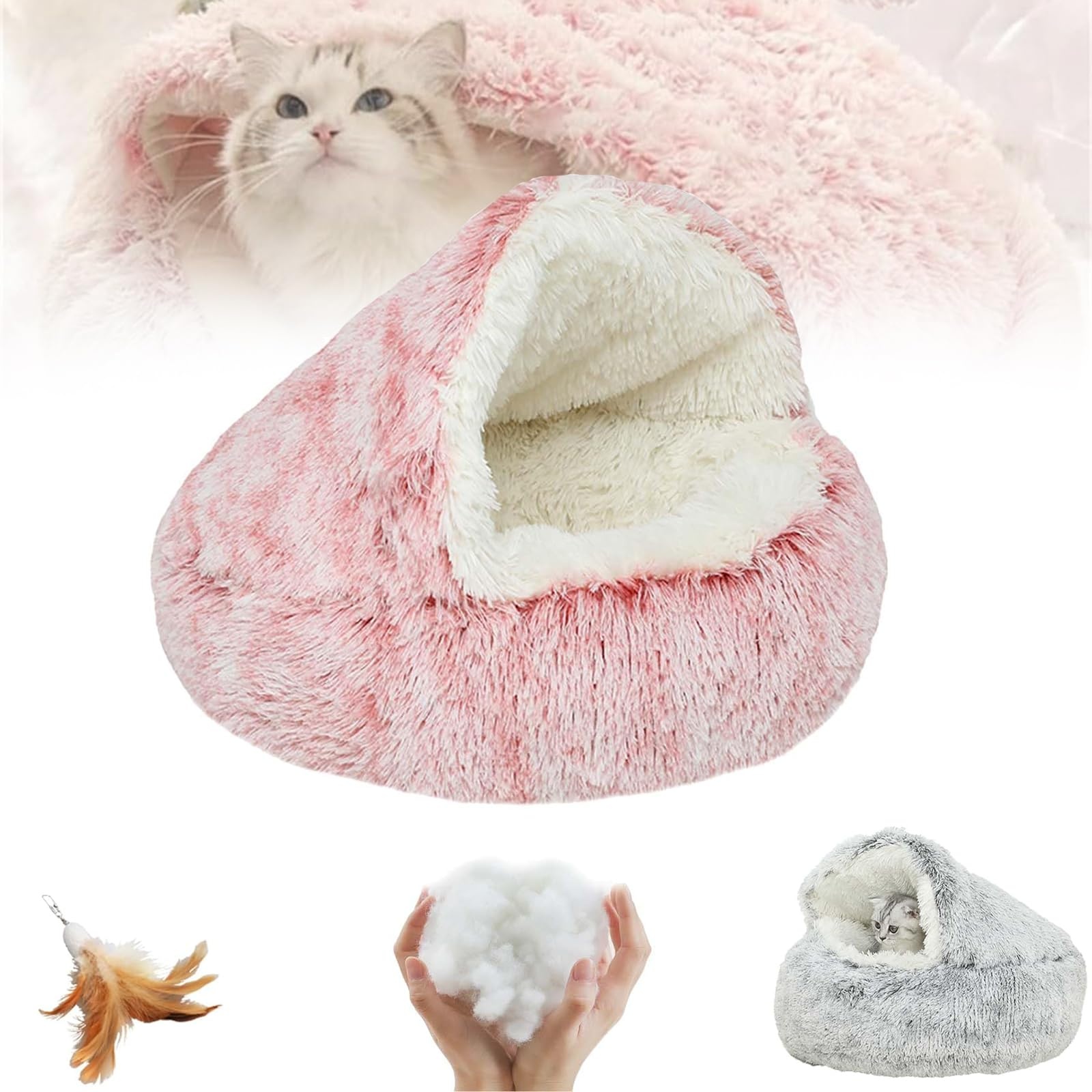 Oueet Cozy Cocoon Pet Bed - Cozy Cocoon Pet Bed for Dogs, Fido Faves Cozy Nook Dog Bed, Winter Pet Plush Bed, Fidofaves Cozy Nook Bed, Round Fluffy Warm Cat Beds with Hooded Cover (L, D Long Velvet)